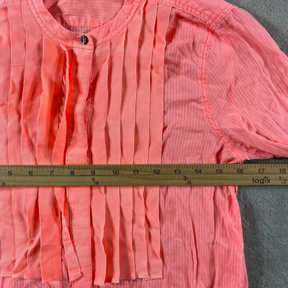 J  Crew Shirt Tunic Top Women 0 XS Pink Coral Pleated Front Coastal Beach Summer